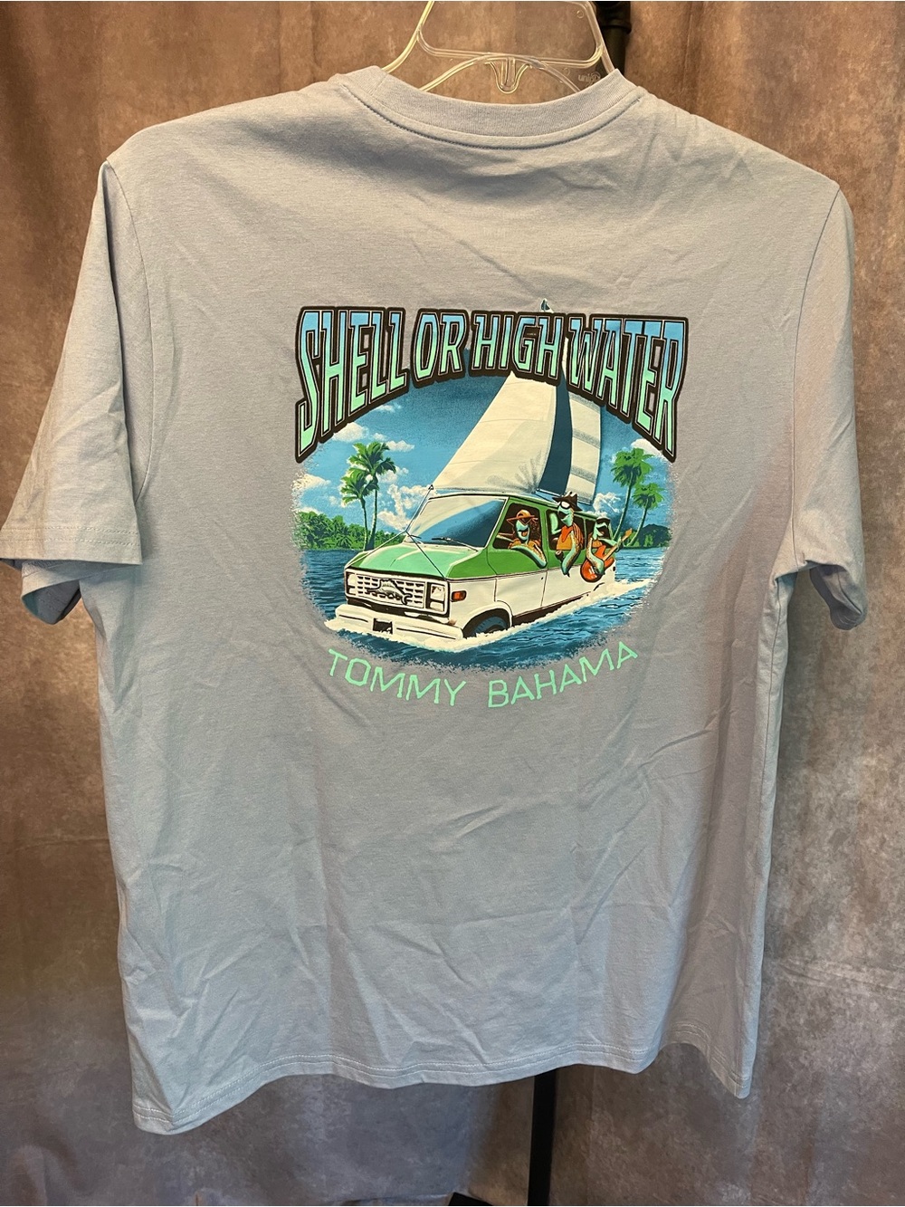Tommy Bahama Men's 'Shell or High Water' Light Blue Graphic Tee New with Tag
